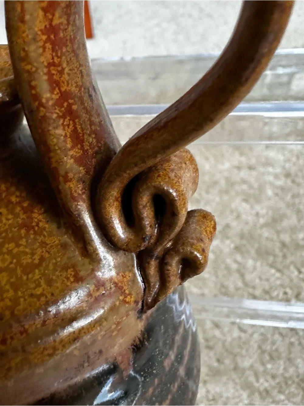 Signed Studio Pottery Taper Candle Holder Chamberstick Loop Handle